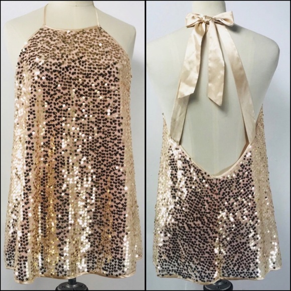 Victoria's Secret Tops - Victoria’s Secret sequin cream & peach bow tank.